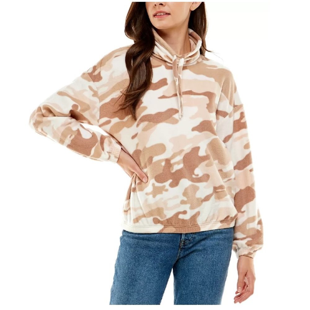 Derek Heart Juniors' Drawstring Cowl Neck Fleece Pullover